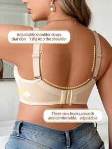 Bra Push Up Kasual Nyaman Berbahan Renda Transparan Warna Beige Ukuran Plus dengan Pola Polos - Krem - View 3
