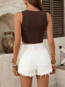 Wildy Atasan Crop Top Berumbai Hitam Berhiaskan Stud untuk Festival Musik Barat Musim Panas Gaya BOHO, Pesta Dansa Musim Panas Eropa untuk Liburan, Atasan Musim Panas - Coklat - View 5