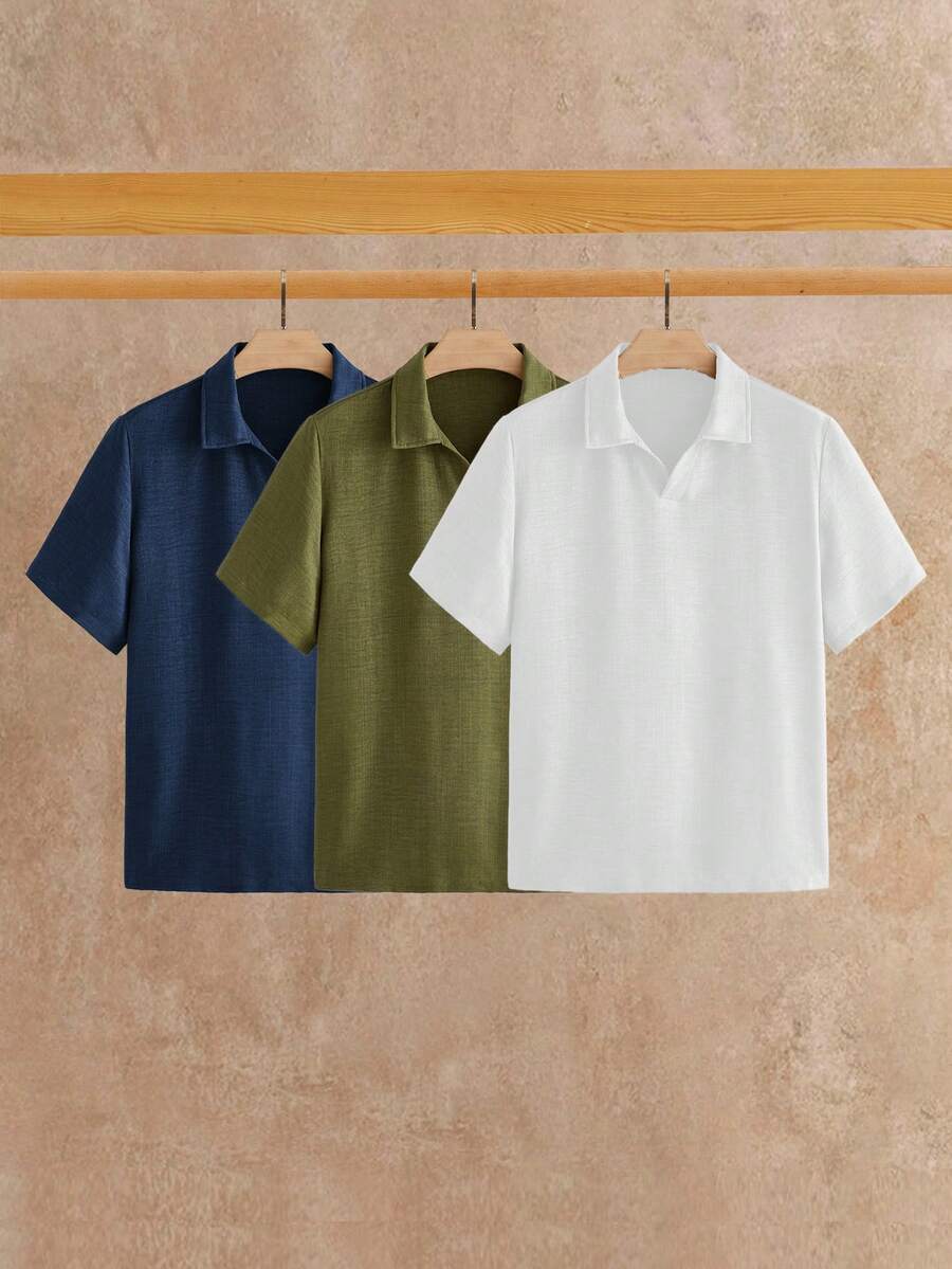 HIMLAND 3件組男士極簡冰絲觸感短袖 Polo 衫,夏季款 - 彩色 - 查看 1