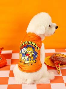 GARFIELD | PETSIN 1件懒惰大眼猫和大眼狗波点字母印花宠物背心，橙色亲肤透气防掉毛休闲宠物服装 - 橘色 - 查看 2