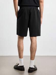 Merionis Men's Solid Color Elastic Waist Pocket Casual Shorts - Black - View 2