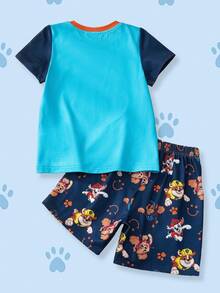 SHEIN | PAW Patrol 2pcs/Set Cartoon Print Short Sleeve Top And Shorts For Young Boys - Blue - View 2