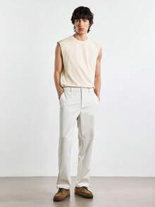 Merionis Men's Minimalist Casual Old Money 100% Cotton Versatile Solid Color Crew Neck Tank Top For Sports And Daily Wear Boxing Brunch Holiday Office - Khaki - View 7