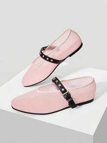 MOTF PREMIUM WOMEN'S LASER HOLLOW SQUARE TOE FLAT SLIP-ON SHOES - Pink black - View 9