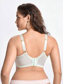 Slumbrini Plus Size Women Non-Wired Bra With Floral Print, Breathable Non-Slip Lace Patchwork, Supportive Lift, Adjustable Straps, Seamless For Daily Wear - Mint Green - View 3