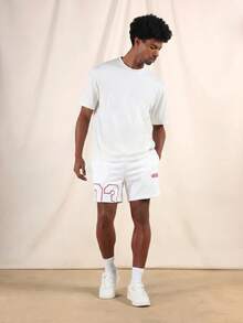 SUMWON Sumeer Number 23 Printed Drawstring Shorts With Oval Logo Patch For Summer Casual Everyday Wear - White - View 3
