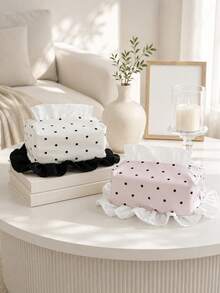 Joivida 1 Polka Dot Ruffle Satin Tissue Cover Rectangular Tissue Box Sleeve Tabletop Decor Modern Aesthetic Minimalist Bedroom Shelf Decor Entryway Mantel Decor For Apartment Vanity Artistic Home Accent - default - View 8
