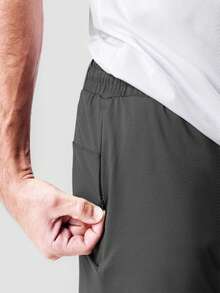 Acti Log Men's Solid Color Zipper Design Casual Fitness Sports Shorts - Dark Grey - View 3