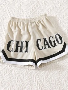 SHEIN 2pcs/Set Baby Boy Cute Summer Sports Cartoon Graphic Short Sleeve Loose T-Shirt&Elastic Waist Color Block Letter Print Shorts Set Streetwear - Multicolor - View 4