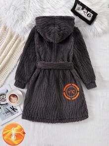 Tween Boy Autumn Warm Hooded Robe Loungewear Lounge Night Grey Casual Soft Form - Grey - View 2