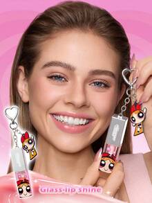 THE POWERPUFF GIRLS X SHEIN 1 Peça Brilho Labial Perolado Rosa com Pingente, Glaze Labial Sedoso e Hidratante, Pode Ser Usado em Camadas ou Sozinho, Cria um Brilho Labial Vítreo - Vermelho - Visão 1