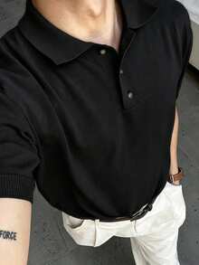 DAZY Summer Half-Zip Solid Knit Top - Black - View 1