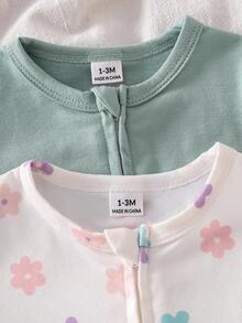 SHEIN Vintaside Kids 2件裝新生兒男嬰休閒針織睡衣，可愛卡通恐龍圖案 - 綠色 - 查看 6