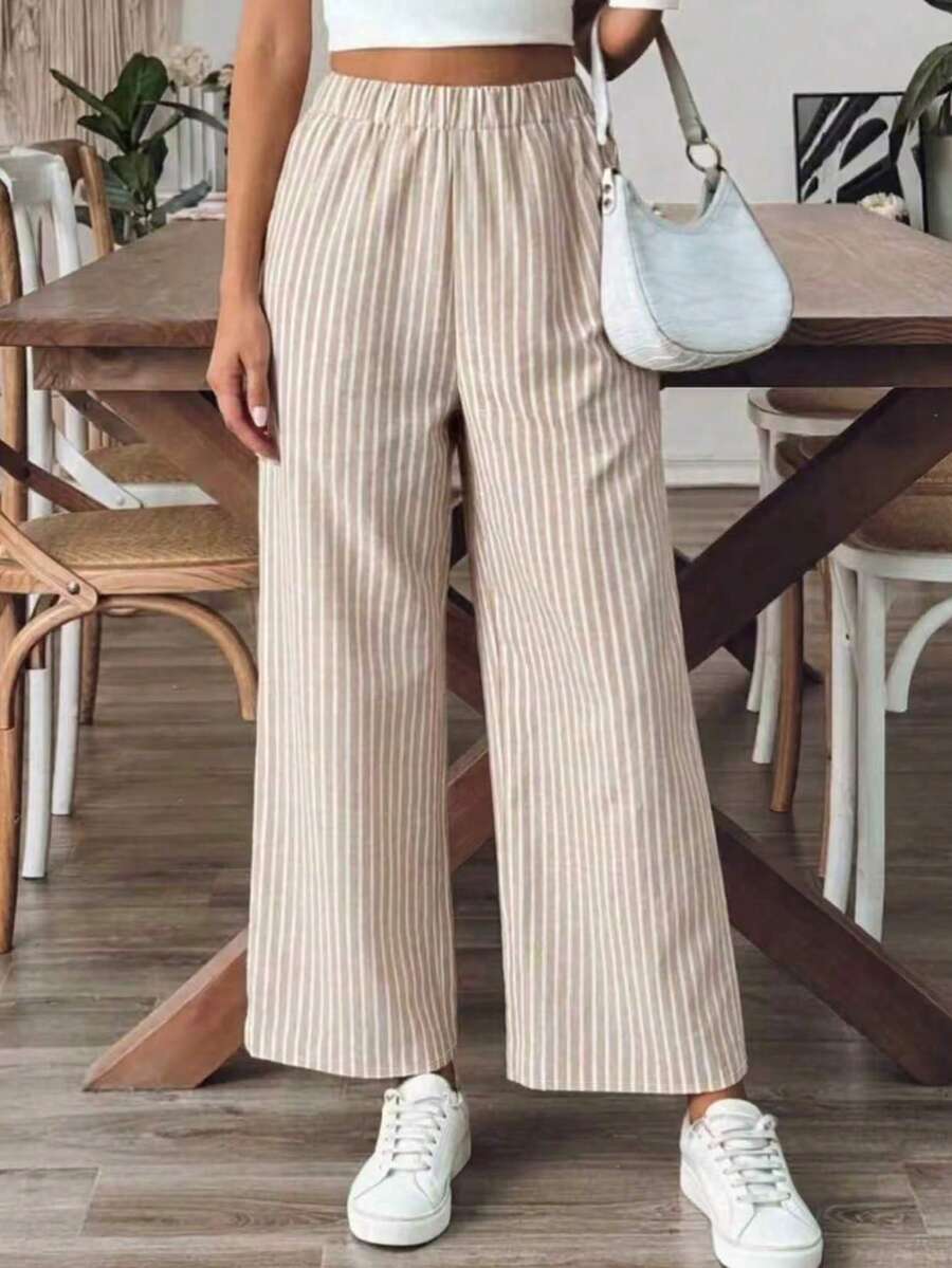 Breezaya Plus Size Women's Loose Casual Linen Striped Pants With Pockets Fall - Multicolor - View 1
