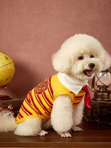 HARRY POTTER X PETSIN 1件魔法主題學院條紋背心附領帶，適合小型犬，舒適的貓狗上衣，適合室內裝扮遊戲或休閒戶外咖啡約會 - 彩色 - 查看 8