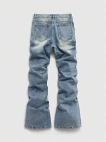 ROMWE MEN Street Life Men's Sparkling Diamond & Pearl Embellished Flared Jeans Spring/Summer - Blue - View 2