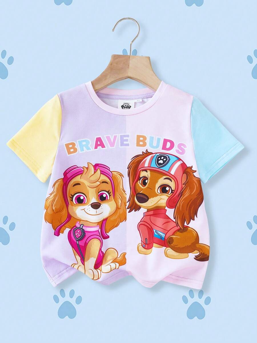 SHEIN | PAW Patrol Cute & Fashionable Versatile Round Neck Short Sleeve T-Shirt For Young Girls - Multicolor - View 1