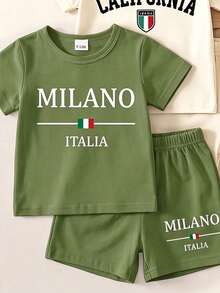 3pcs Tops Boy Minimalist Business Elegant Handsome Outfit Set, Summer Outing Choice, Minimalist Letter Print Pattern Brown T-Shirt - White - View 6