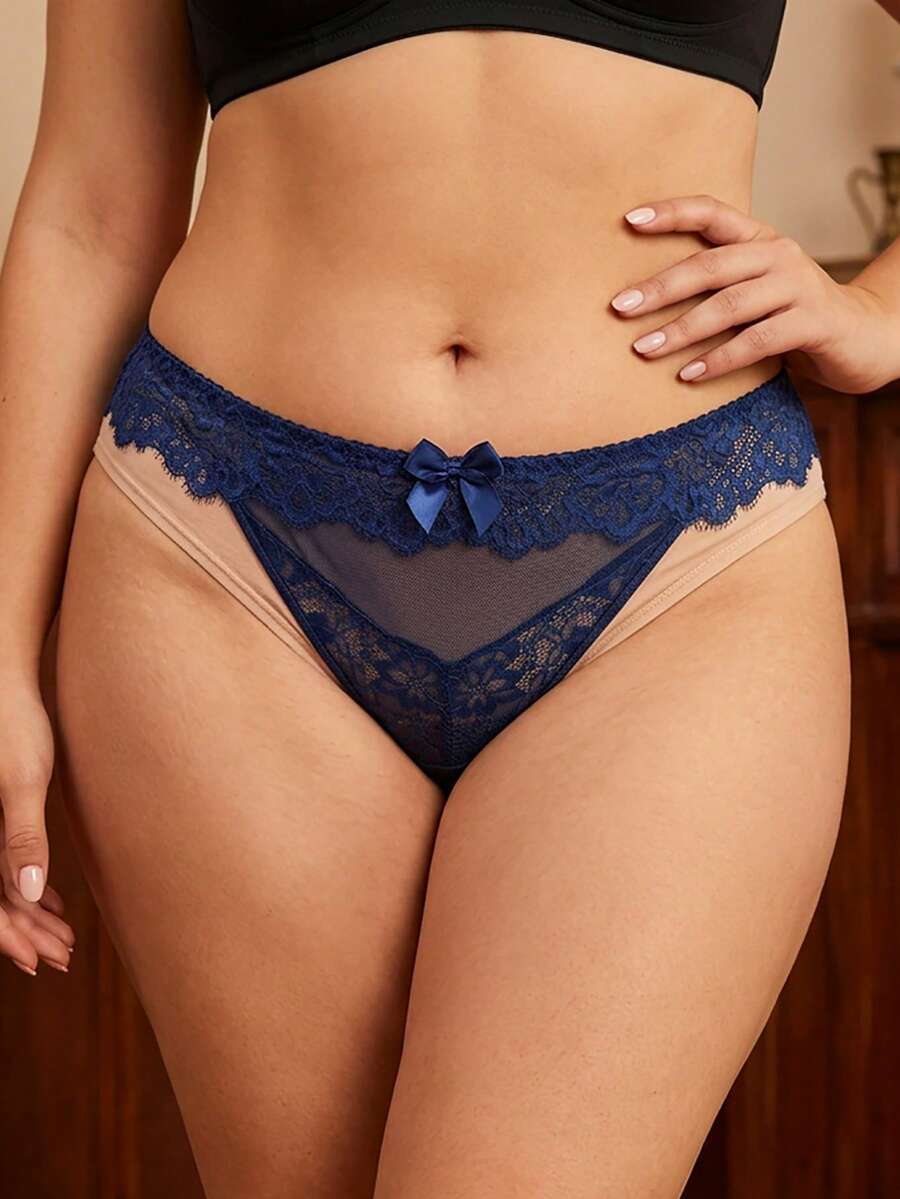 Divavoom 1 pieza Bragas de encaje para mujer talla grande - Azul Marino - Ver 1