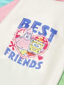 SpongeBob SquarePants | PETSIN 1件可愛好朋友海星水蒸氣字母印花粉色與白色拼接寵物T恤，柔軟透氣且親膚，適合室內舒適時光或戶外玩樂時光 - 彩色 - 查看 2