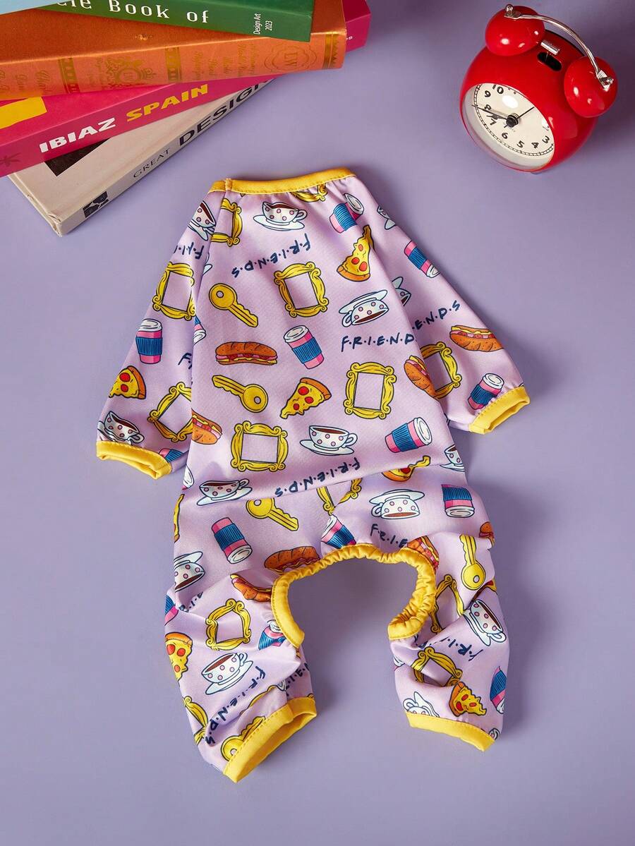 FRIENDS X PETSIN 1pc Purple Fun Coffee Key Full Print Pet Jumpsuit, Skin-Friendly Breathable Anti-Shedding With Wrapped Edge & Wrist Protection, Great For Cozy Indoor Days Or Fun Outdoor Trips - Multicolor - View 1