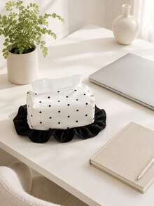 Joivida 1 Polka Dot Ruffle Satin Tissue Cover Rectangular Tissue Box Sleeve Tabletop Decor Modern Aesthetic Minimalist Bedroom Shelf Decor Entryway Mantel Decor For Apartment Vanity Artistic Home Accent - default - View 10