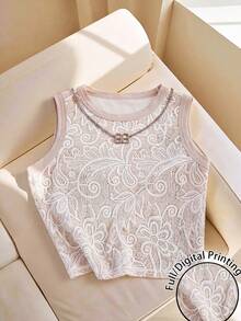 Resyla Women's Spring/Summer New Hot-Selling Faux Lace Print Fitted Versatile Tank Top - Multicolor - View 1