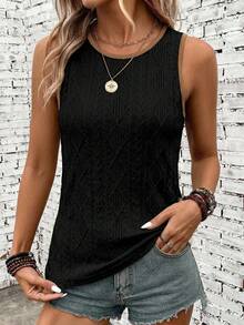 SHEIN LUNE Women's Textured Fabric Patterned Tank Top In Black And Khaki - Multicolor - View 3