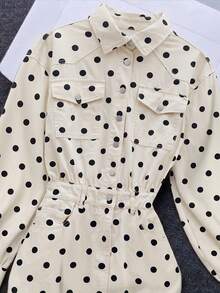 SHEIN MOD Women's Black White Polka Dot Print Denim Dress Everyday Daytime Daily Autumn Casual Vintage Women's Social White School Dress Office Wear For Women - Black and White - View 3