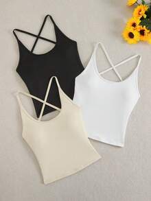 Velisys Velisys Set 3 Potong Atasan Tank Top Olahraga Wanita Seksi dengan Tali Silang dan Punggung Terbuka - MultiWarna - View 4