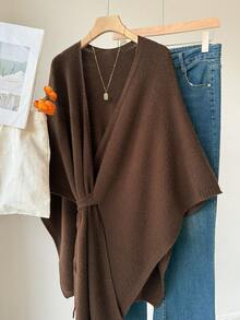 Franclia Autumn/Winter Elegant Versatile Slouchy Coffee Color Shawl Cape - Brown - View 5