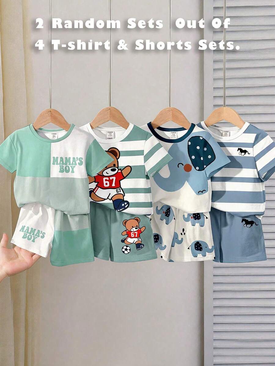 Set Kaos dan Celana Pendek Bayi Laki-laki, Kasual dan Minimalis, Cocok untuk Musim Semi dan Musim Panas. - MultiWarna - View 1