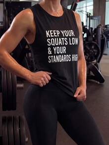 Solea Cove 1pcs Solid Raglan Sleeve Sports Tee Gym Topworkout Tank Top - Black - View 3