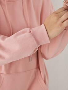 YARNWELL Sweatshirt Berkerudung Lengan Panjang dengan Kantong Serbaguna untuk Wanita Ukuran Plus, Cocok untuk Musim Gugur. - Berwarna merah muda - View 5