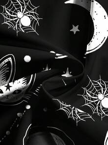 ROMWE Goth 暗黑哥德風蛾子月亮太陽星星魔法學院大尺碼長褲 - 黑色 - 查看 3
