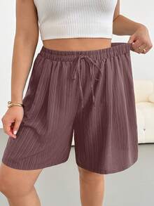 Shapeblank Plus Size Summer Casual Solid Color Shorts - Brown - View 6