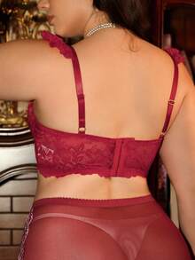 Divavoom 1 buah Celana Dalam Jala Kontras Renda Ukuran Besar - Burgundy - View 2