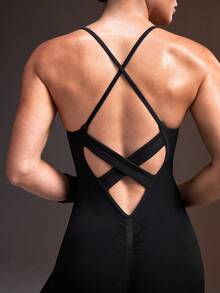 Powerista Women's Minimalist Solid Color Tight Fit Sports One-Piece Long Pants Yoga - Black - View 4