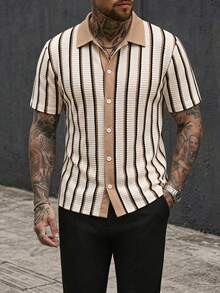 Manfinity CasualCool Men's Casual Loose Knit Jacquard Versatile Shirt - Multicolor - View 7