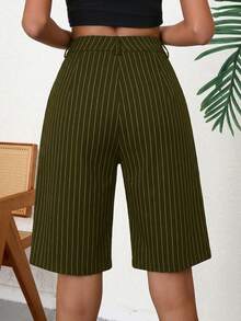 Aveloria Modichic Striped Slant Pocket Bermuda Suit Shorts  - Green - View 2