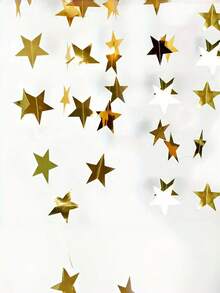 1Pc 157.48" Gold Star Sequin Banner Set, No Power Required For Party Birthday Decor DIY Crafts - multicolor - View 2