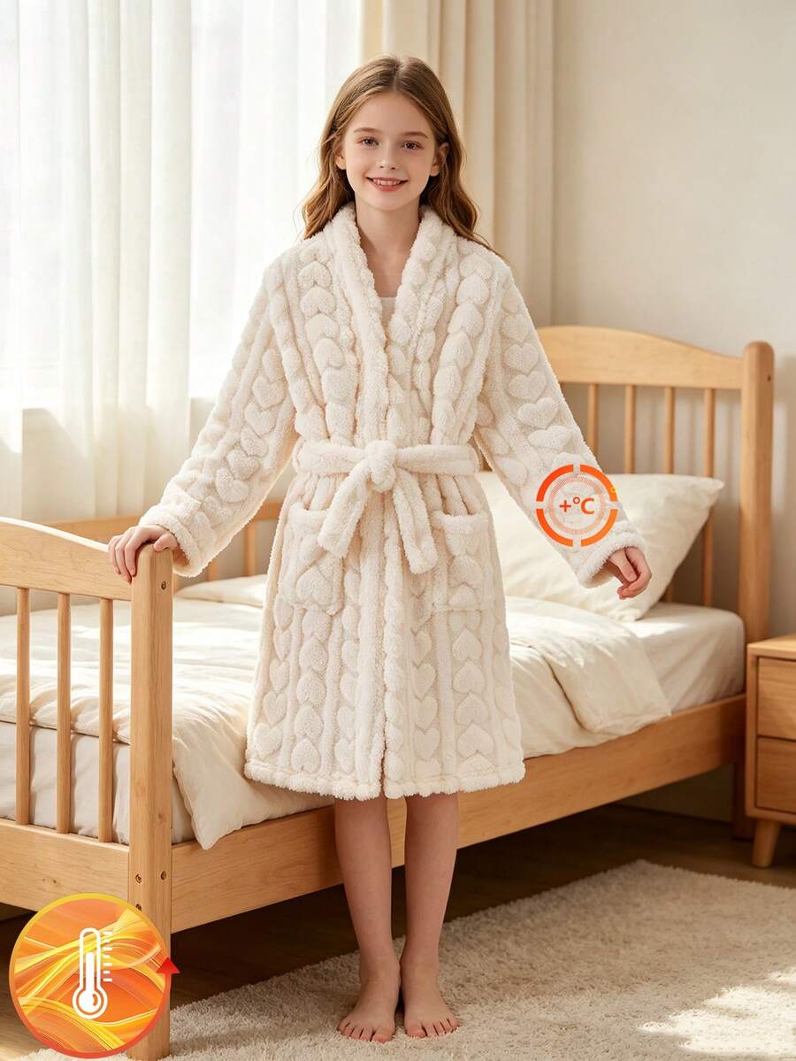 Áo choàng mặc nhà giữ ấm mùa đông cho bé gái tuổi teen - Màu be - Xem 1