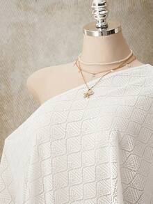 SHEIN ICON 女款大尺碼紋理蝙蝠袖不對稱下擺上衣 - 白色 - 查看 4