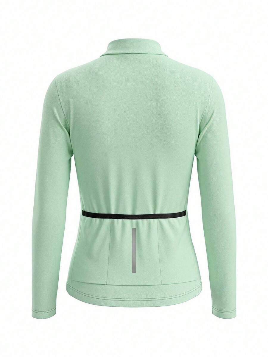 SHEIN Cheerettes 女款配色拼接立領休閒日常騎行長袖上衣 - 綠色 - 查看 1