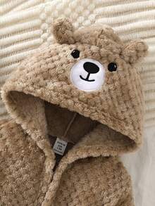 新生兒卡其色提花毛絨動物表情刺繡長袖睡衣 秋冬節慶套裝 - 卡其色 - 查看 5