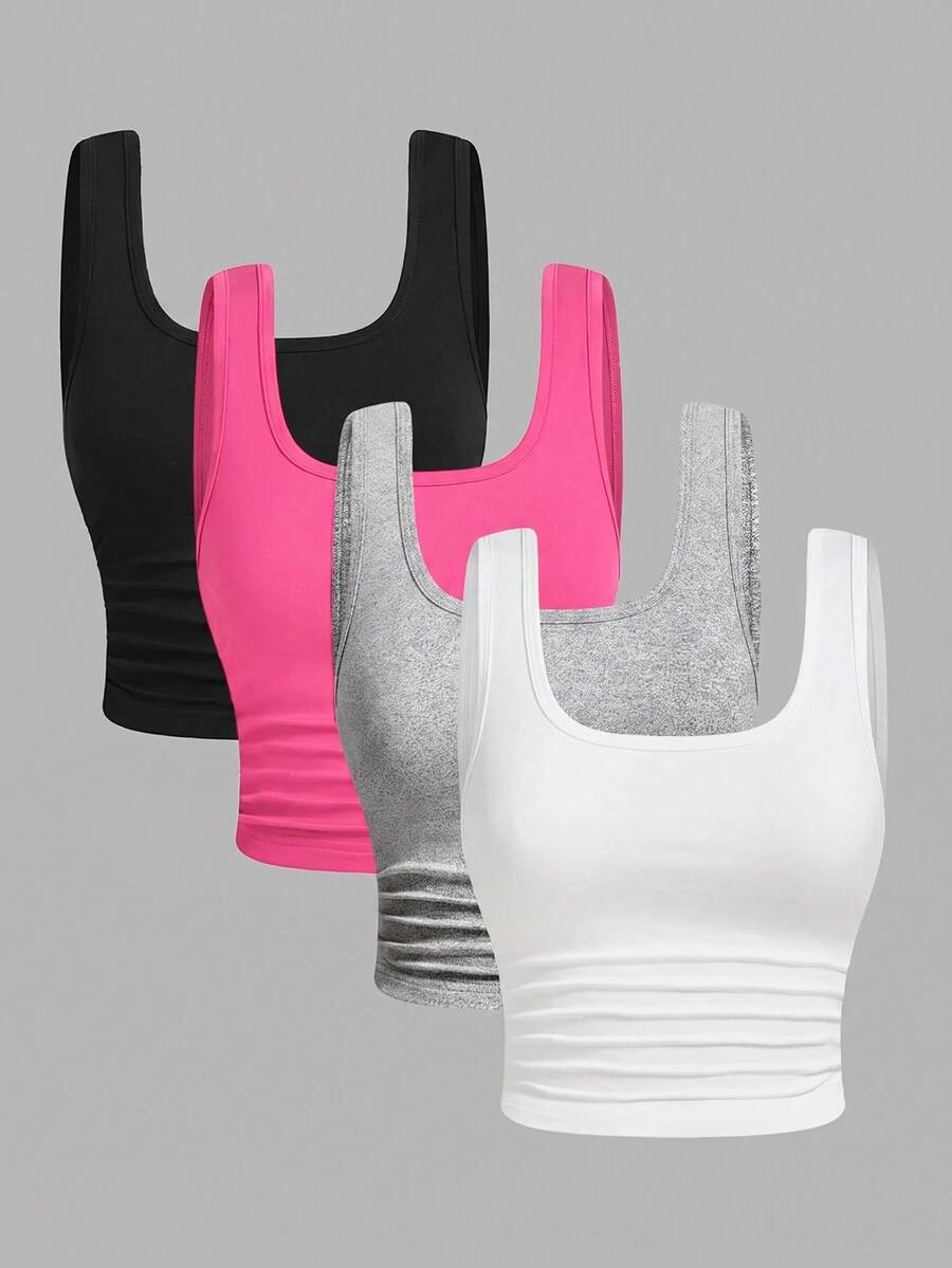 SHEIN EZwear 4 件套加大码彩色休闲短款背心,夏季,母亲节 - 彩色 - 查看 1