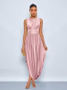 SOLERSUN Summer Women's High-End Waist-Cinching High-Waisted Design Apricot Bodycon Slim Long Dress - Pink - View 8