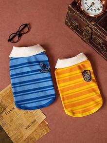 HARRY POTTER X PETSIN 1件魔法主題學院條紋寵物背心，無袖且透氣，柔軟聚酯纖維面料，防跳蚤，減少掉毛，讓貓和小型犬保持涼爽與時尚，適合日常穿著，室內或室外玩耍，每一步都有一點魔法 - 彩色 - 查看 1