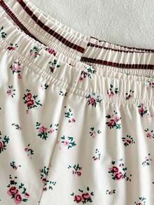 SHEIN Vintaside Kids 4件組女嬰休閒可愛花卉印花與經典條紋長袖上衣褲子套裝，適合春夏秋冬、室內、戶外、度假、旅行、假日、日常穿著 - 彩色 - 查看 5