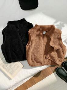 SHEIN Set 2 Potong Baju Bayi Laki-laki dan Perempuan Musim Gugur/Dingin yang Lucu dan Serbaguna, Rompi dan Jaket Warna Polos yang Lembut - MultiWarna - View 6